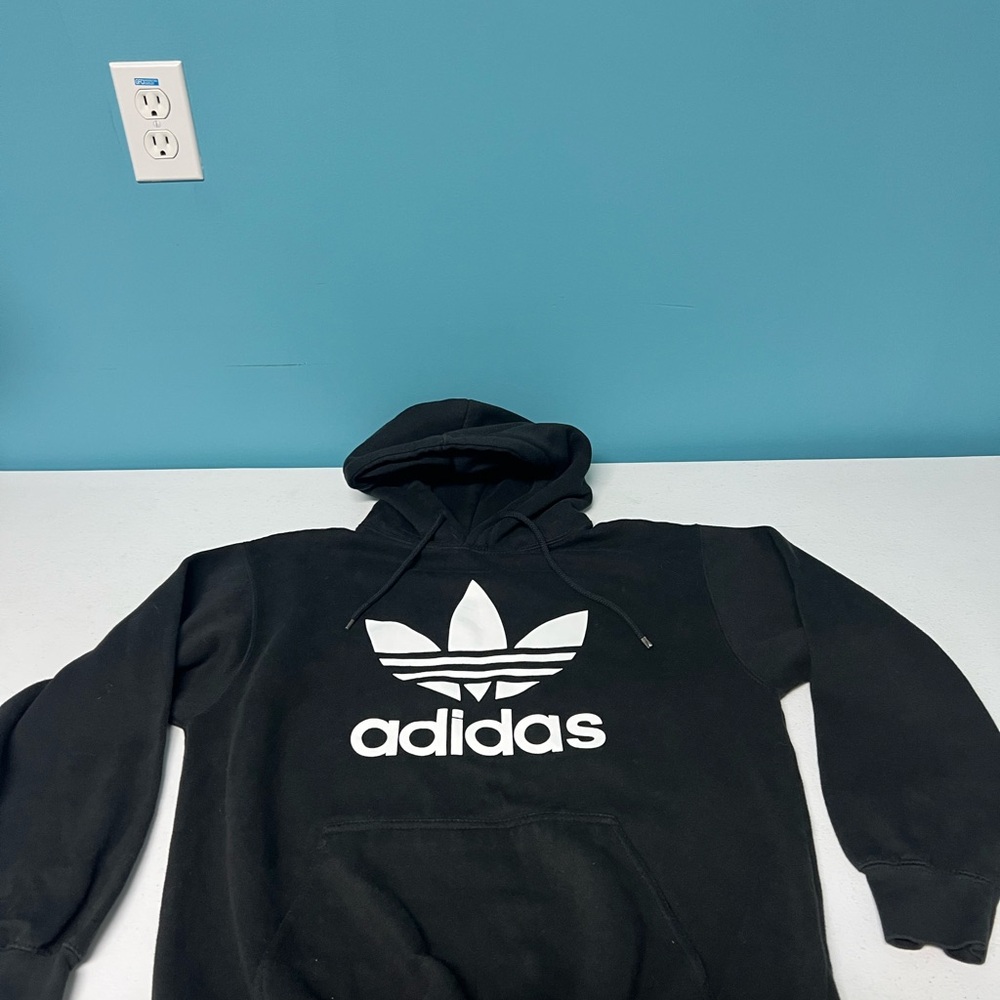 Adidas Men's Black and White Logo Hoodie